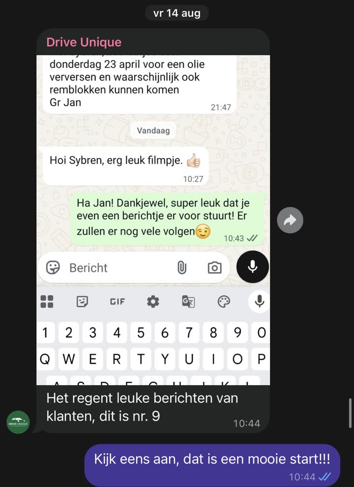 Drive Unique: het regent leuke berichten van klanten
